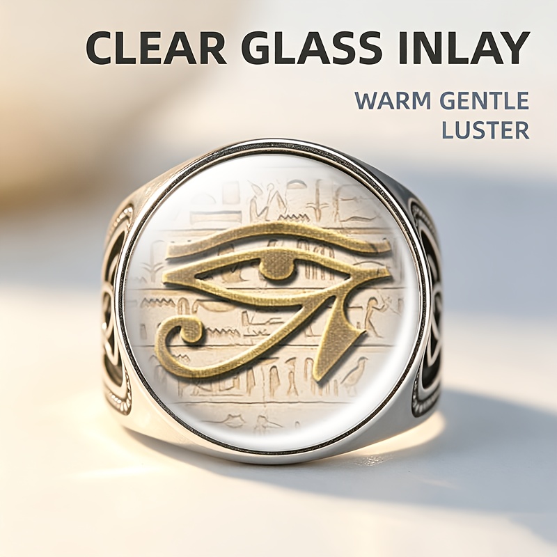 Classic Carved Open Ring with Golden Horus Eye Pattern